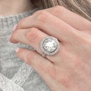 5.02 Carat Estate Diamond Halo Engagement Ring Antique Cushion Cut Diamond Surrounded by Antique Diamonds image 7