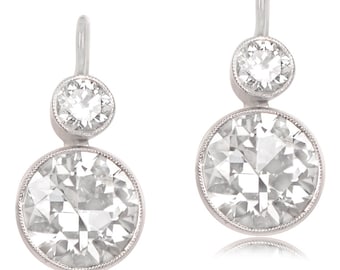 Sale - 4.04 Carat Old European Cut Diamond Earring. Platinum Earring.