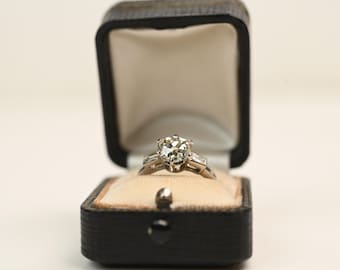 Vintage Mid-Century Ring. 2.14center-ct Old European Cut Diamond Ring. Prongs Set Diamond Ring, Circa 1950. Handcrafted in a Platinum Ring.