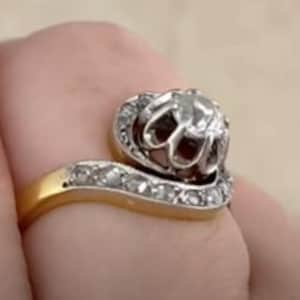 Antique Edwardian 0.45center-ct Old European Cut Diamond Ring. Pave-Set Diamond Ring, Circa 1900. Handcrafted Platinum 18K Yellow Gold Ring.
