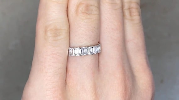 3-Carat-Total-Weight Eternity Diamond Wedding Band. Emerald Cut Diamond Wedding Band. Shared Prong Band. Crafted in Platinum Wedding Band.