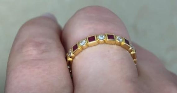 French Cut Rubies and Round Brilliant Diamond Wed… - image 7