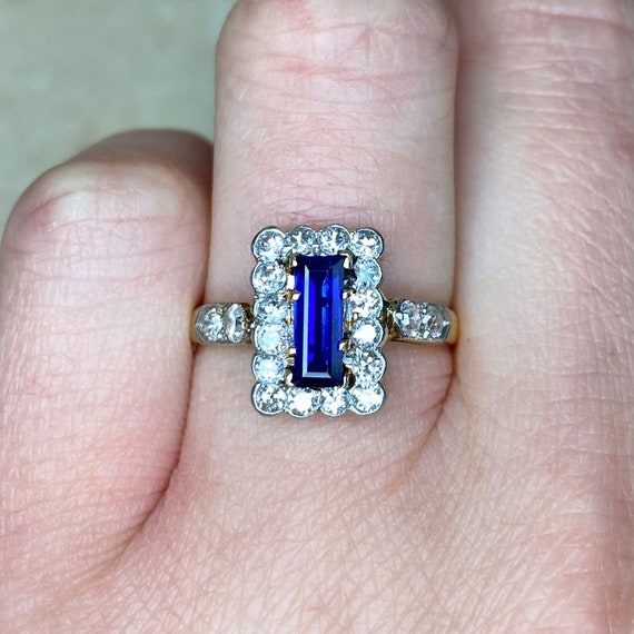 Antique Edwardian 0.75ct Sapphire Ring with Recta… - image 5