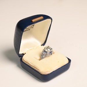 2.24center-ct Art Deco Old European Cut Diamond and Sapphire Engagement Ring, Circa 1925. Handcrafted Platinum Ring.