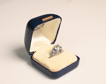 2.24center-ct Art Deco Old European Cut Diamond and Sapphire Engagement Ring, Circa 1925. Handcrafted Platinum Ring.