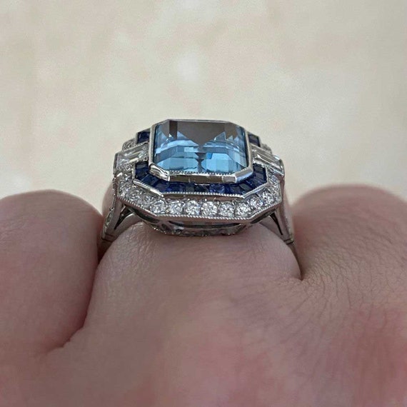 2.78ct Emerald Cut Aquamarine and Sapphire Ring w… - image 7