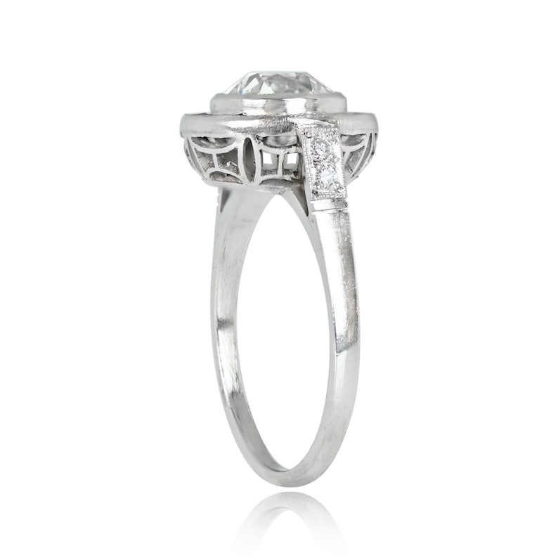 1.41ct Old European Cut Diamond Ring with Halo Sapphire Accent. Platinum Ring. image 3