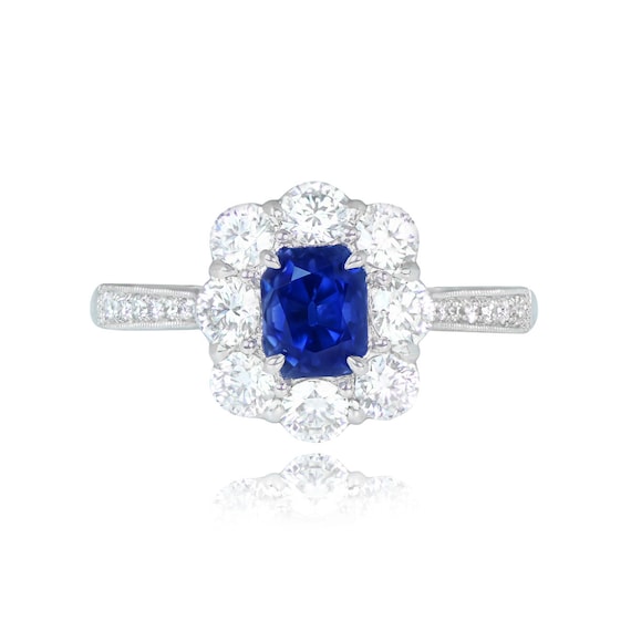 1.45ct AGL-Certified Cushion Cut Sapphire Ring wi… - image 2