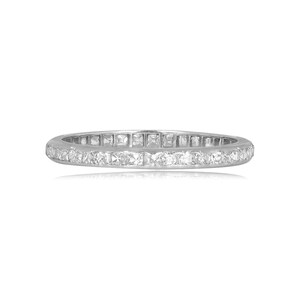 Art Deco French Cut Diamond Wedding Band. Eternity Round and Channel Set Diamond Band. Platinum Wedding Band with 2.1mm Width Band.