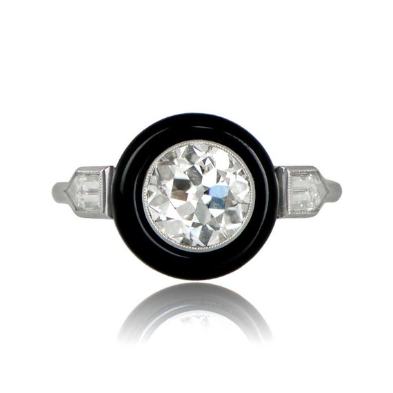 1.24 Carats Art Deco  Onyx and Diamond Ring. Hand… - image 4