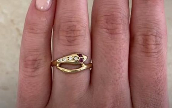 Vintage Coiled Serpent Design Ring. Two-Ruby Set … - image 4