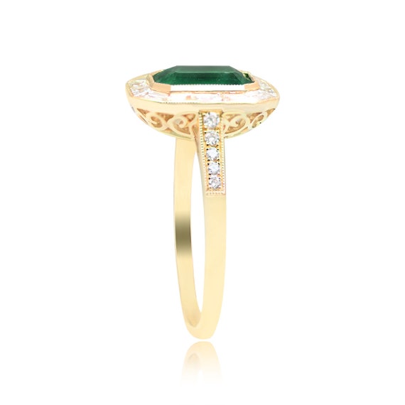 1.62ct Natural Emerald Cut Emerald and Diamond Ri… - image 4
