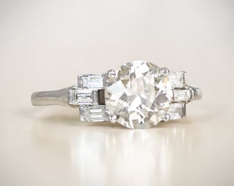 Sale - 1.50ct Old European Cut Diamond Ring. Handcrafted Platinum Ring.