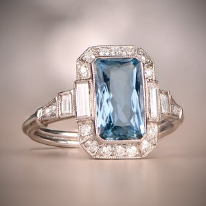 1.70ct Cushion Cut  Aquamarine Ring with a Halo Diamond Accent. Handcrafted Platinum Ring.