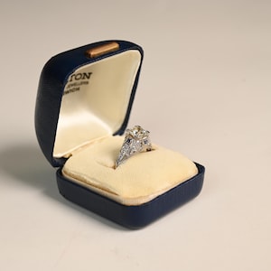 Antique Art Deco 1.20center-ct Old European Cut Diamond Engagement Ring. 4 Natural Sapphire Accent, Circa 1925. Handcrafted Platinum Ring.