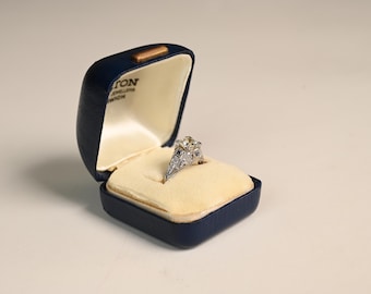 Antique Art Deco 1center-ct Old European Cut Diamond Engagement Ring. 4 Natural Sapphire Accent, Circa 1925. Handcrafted Platinum Ring.