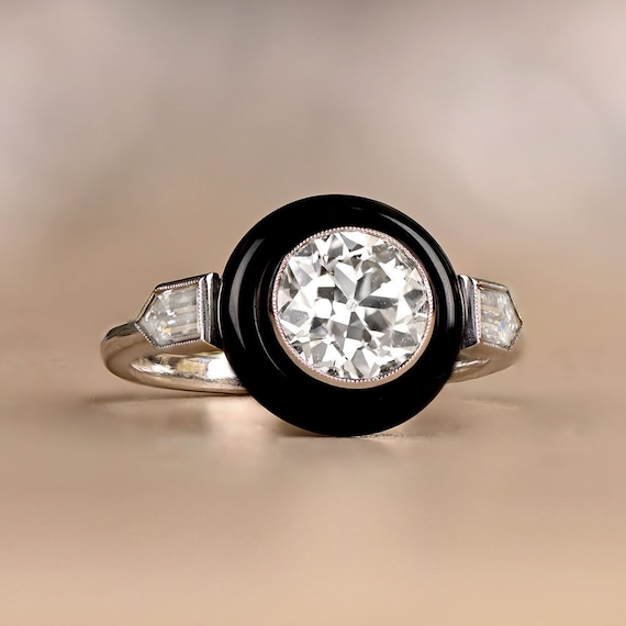 1.24 Carats Art Deco  Onyx and Diamond Ring. Hand… - image 1