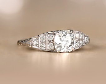Sale - 0.83ct Old European Cut Diamond Engagement Ring. Handcrafted Platinum Ring.