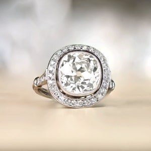 5.02 Carat Estate Diamond Halo Engagement Ring Antique Cushion Cut Diamond Surrounded by Antique Diamonds image 1