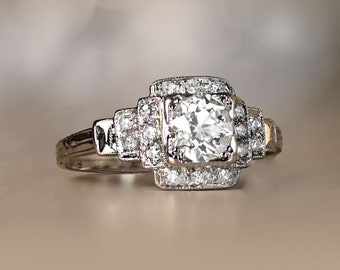 Diamond Rings. 0.90ct Antique Old European Diamond Ring, Circa 1930. Handcrafted Platinum Ring.