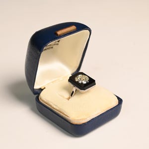 Onyx and Diamond. Antique Art Deco 2.25center-ct Old European Cut Diamond. Bezel Set Diamond Ring, Circa 1920. Handcrafted Platinum Ring.