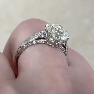 2.50center-ct  Old European Cut Diamond Engagement Ring. Prong Set with Crown-Style Diamonds Ring. Platinum Ring. K Color and VS2 Clarity.
