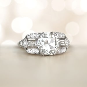 Antique Art Deco 2.26ct  Old European Cut Diamond Engagement Ring, Circa 1920. Handcrafted Platinum Ring.