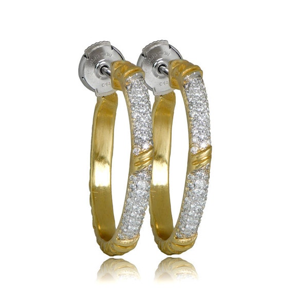 0.56ct 18K Yellow Gold Diamond Earring. 18K Hand … - image 2