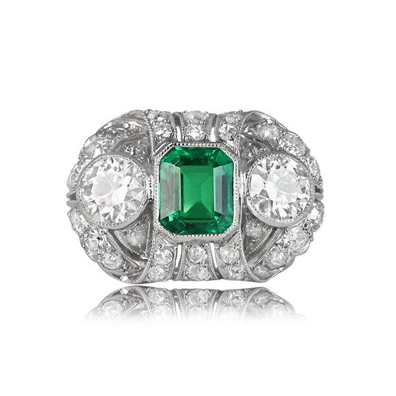 1ct Emerald Cut. Antique Edwardian Emerald and Di… - image 2