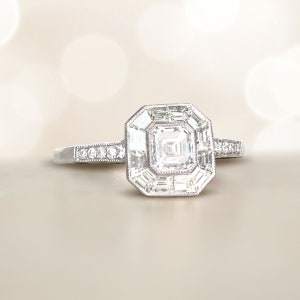 0.52ct GIA- Certified Aascher Cut Diamond Engagement Ring. Handcrafted Platinum Ring.