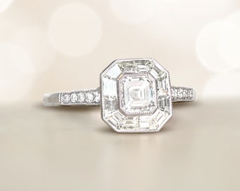 0.52ct GIA- Certified Aascher Cut Diamond Engagement Ring. Handcrafted Platinum Ring.