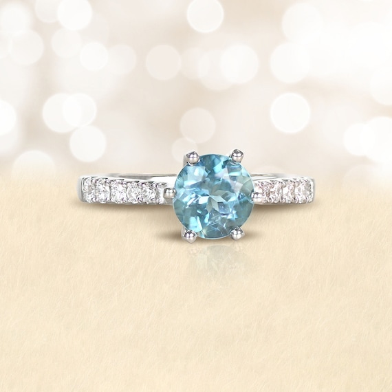 1.18ct Round Cut Aquamarine Ring. Handcrafted in … - image 1