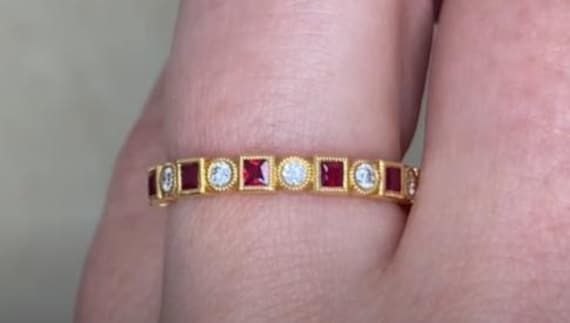 French Cut Rubies and Round Brilliant Diamond Wed… - image 9