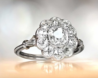 0.80ct Antique Cushion Cut Diamond Engagement Ring. Platinum Ring.