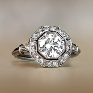 1ct Engagement Ring. Old European Cut Diamond Ring. Handcrafted Platinum Ring.