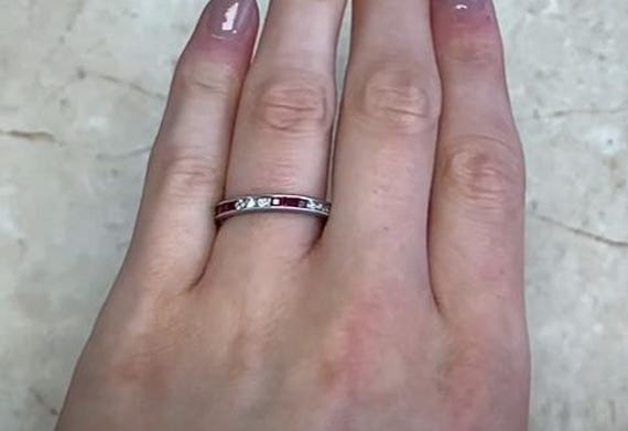 0.80center-ct Round Brilliant Cut Ruby and Diamon… - image 8