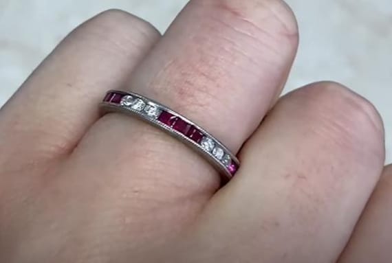 0.80center-ct Round Brilliant Cut Ruby and Diamon… - image 7