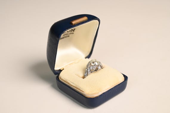 Antique Edwardian Ring. 1.48center-ct Old European Cut Diamond Ring. Prongs Set Diamond Ring, Circa 1915. Handcrafted in Platinum Ring.