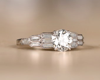 1.14ct GIA-Certified Old European Cut Diamond Engagement Ring. Platinum Ring.
