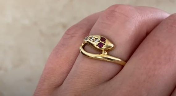 Vintage Coiled Serpent Design Ring. Two-Ruby Set … - image 6