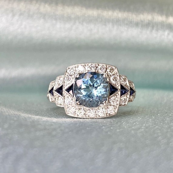 1.21ct Aquamarine Gemstone Ring. Handcrafted Plat… - image 1