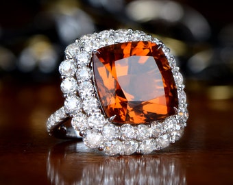 13.43ct Natural Citrine and Diamond Ring. Handcrafted Platinum Ring.