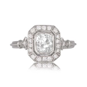 1.07ct Antique Cushion Cut Diamond Ring. Handcrafted Platinum Ring. image 2