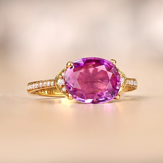 Pink Sapphire Ring. 2.73ct Sapphire and Diamond Ri