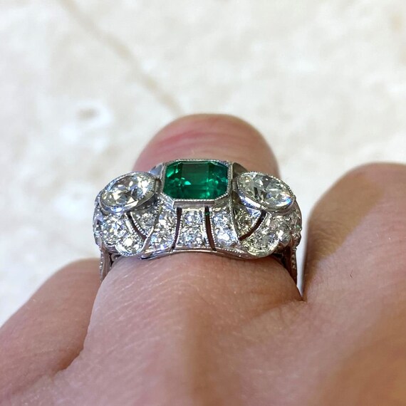 1ct Emerald Cut. Antique Edwardian Emerald and Di… - image 8