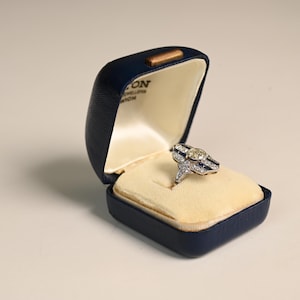 Art-Deco Style Ring. 1.11center-ct Old European Cut Diamond Ring. Center Antique Diamond Sapphires Accents. Handcrafted in Platinum Ring.
