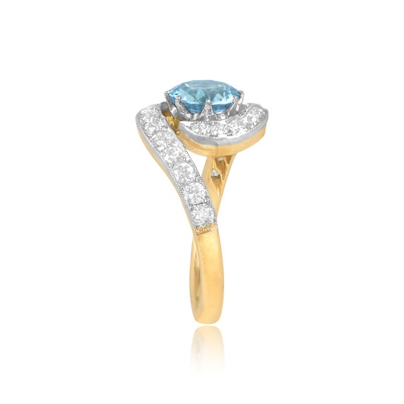 1.15ct Round Cut Edwardian Style Aquamarine and D… - image 4