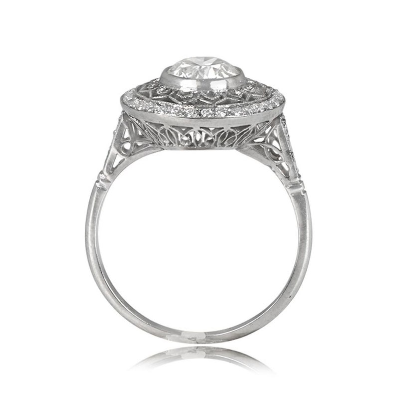 1.12 Carat Old European Cut Diamond Engagement Ring Center Stone Surrounded by Open-Work and Diamond Halo image 4