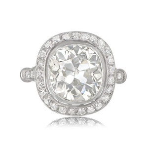 5.02 Carat Estate Diamond Halo Engagement Ring Antique Cushion Cut Diamond Surrounded by Antique Diamonds image 4