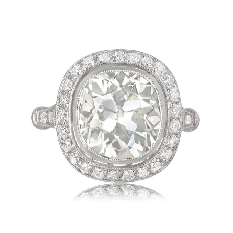 5.02 Carat Estate Diamond Halo Engagement Ring Antique Cushion Cut Diamond Surrounded by Antique Diamonds image 4